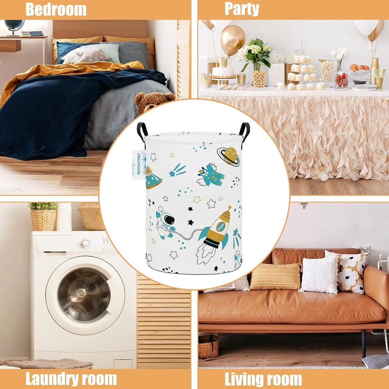 LANGYASHAN Storage Bin, Canvas Fabric Collapsible Organizer Basket for Laundry Hamper,Toy Bins,Gift Baskets, Bedroom, Clothes,Baby Nursery (Round Space Astronaut) - Image 3