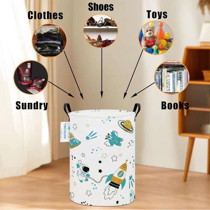 LANGYASHAN Storage Bin, Canvas Fabric Collapsible Organizer Basket for Laundry Hamper,Toy Bins,Gift Baskets, Bedroom, Clothes,Baby Nursery (Round Space Astronaut) - Image 4