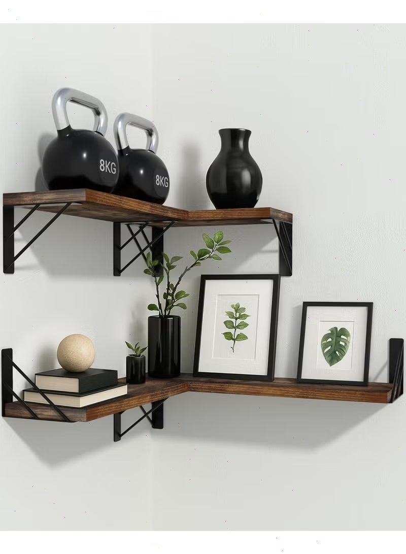 رف عائم مثبت على الحائط، رف عرض خشبي متين، مثالي لغرف المعيشة وغرف النوم. مثالي للكتب والنباتات الصغيرة والعناصر الزخرفية وإكسسوارات التخزين. - Image 2