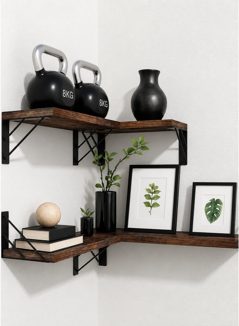 4Pcs Wooden Floating Shelf, Wall Shelf Storage Rack, Wall Mount Display Shelf for Bedroom Living Room Decor - Image 3