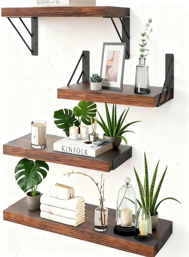 4Pcs Wooden Floating Shelf, Wall Shelf Storage Rack, Wall Mount Display Shelf for Bedroom Living Room Decor - Image 1