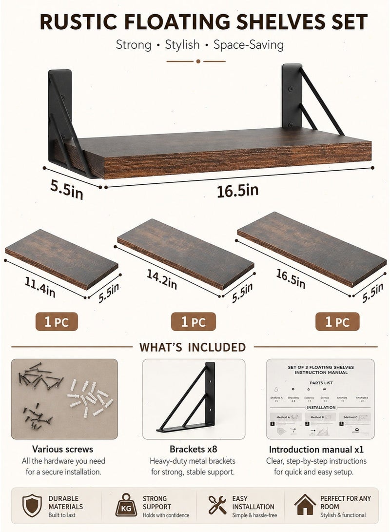 4Pcs Wooden Floating Shelf, Wall Shelf Storage Rack, Wall Mount Display Shelf for Bedroom Living Room Decor - Image 4