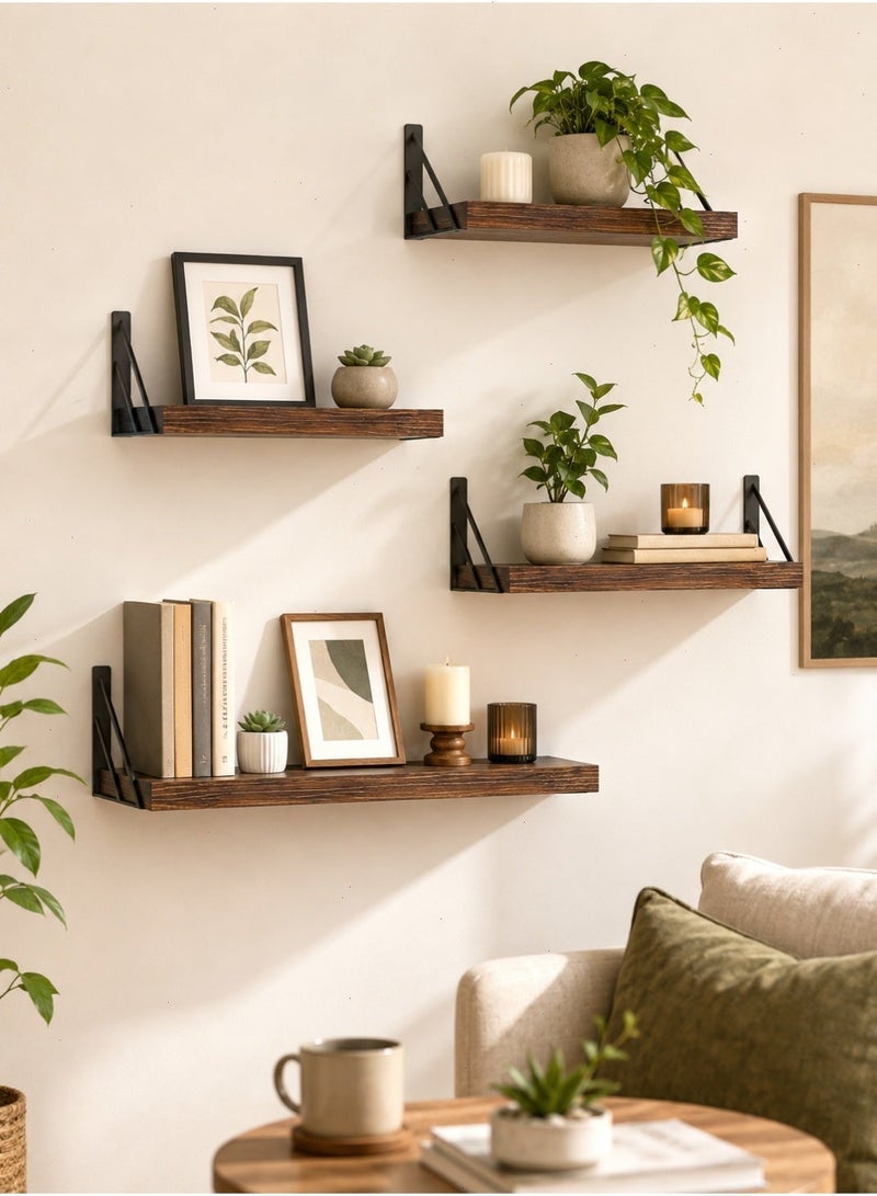 4Pcs Wooden Floating Shelf, Wall Shelf Storage Rack, Wall Mount Display Shelf for Bedroom Living Room Decor - Image 2