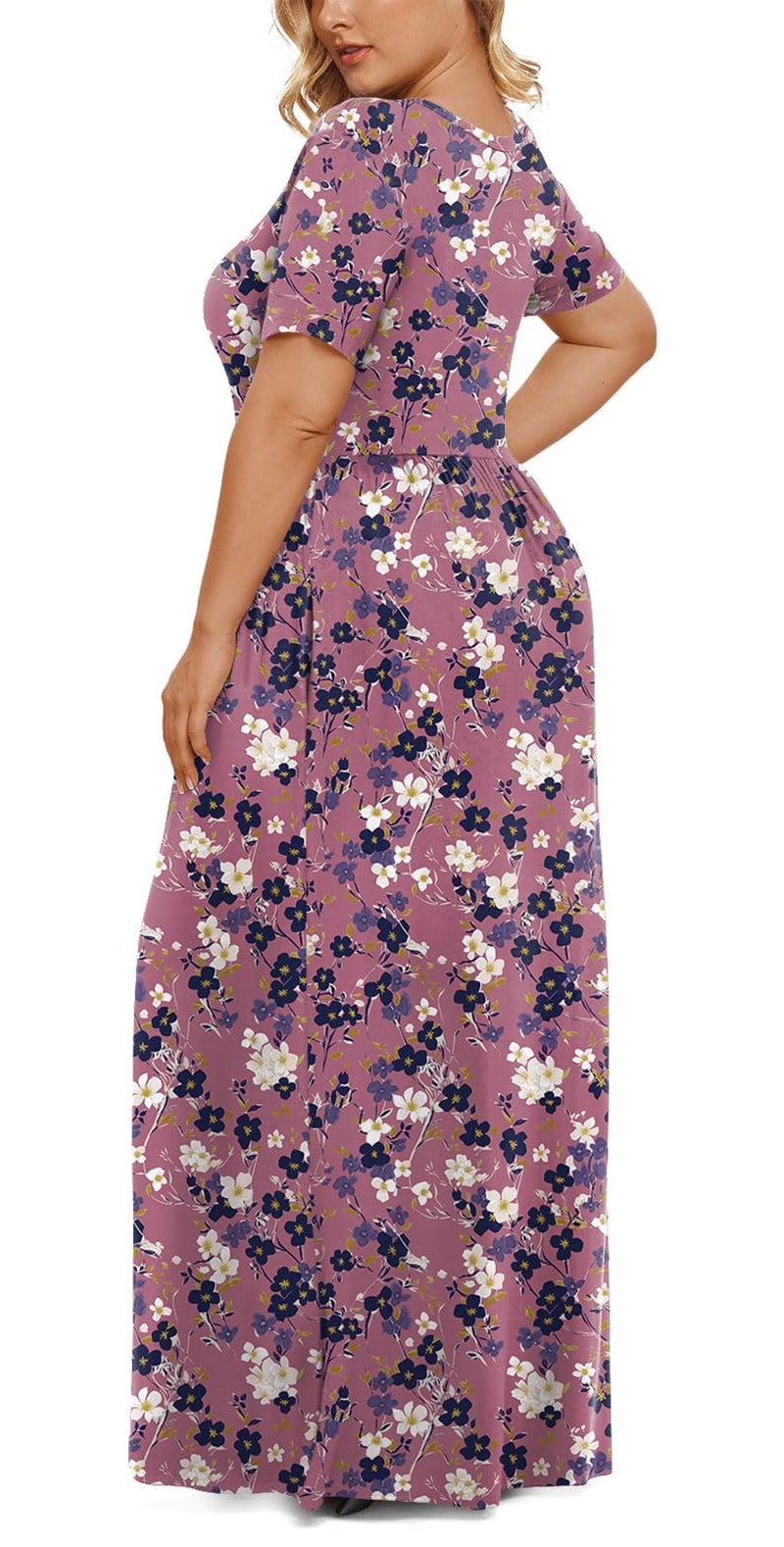 LONGYUAN Women's Plus Size Maxi Dresses for Curvy Women Summer Short Sleeve Casual 2026 Long Dress Red Purple Fl 2XL - Image 3