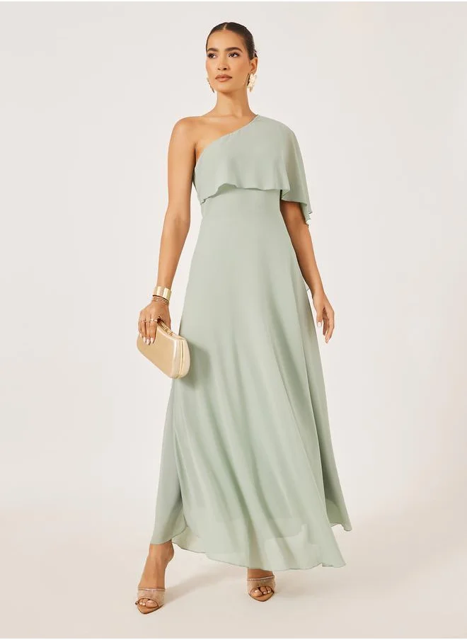 Styli One Shoulder Cape Detail A-Line Maxi Dress