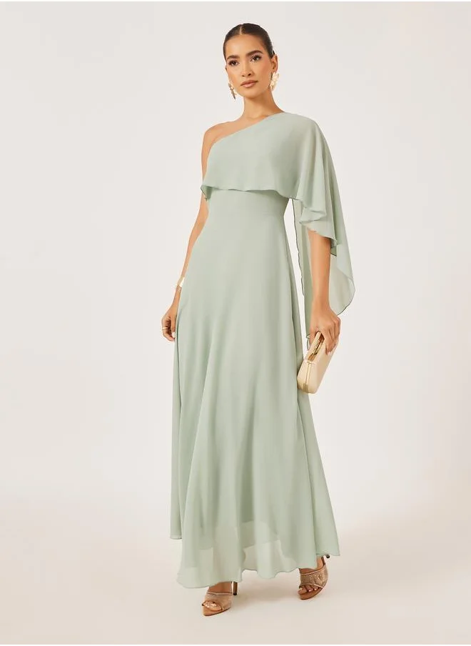 Styli One Shoulder Cape Detail A-Line Maxi Dress