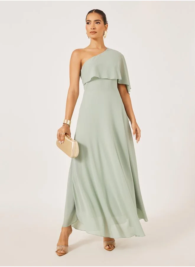 ستايلي Styli One Shoulder Cape Detail A-Line Maxi Dress