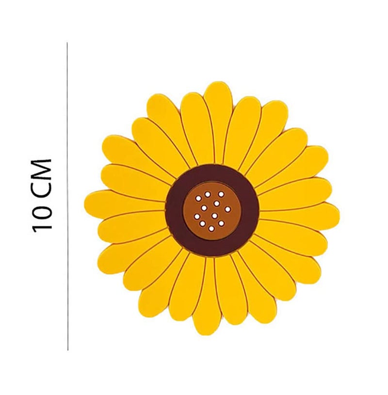 P-Plus International Silicone Trivets for Hot Mugs and Glasses Countertop Trivest Pads Sunflower Cup Holder Soft Rubber Coaster Set Silicone Coasters (Set of 2, Yellow) - Image 2