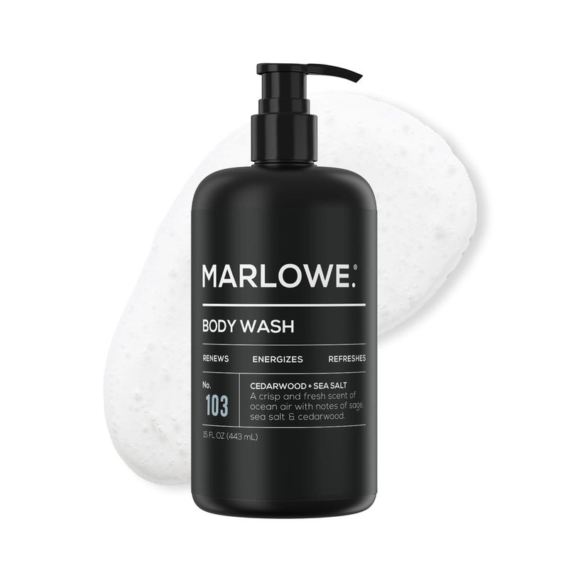 MARLOWE. No. 103 Body Wash 15 oz Pump, Cedarwood + Sea Salt, Energizing & Refreshing Shower Gel, Willow Bark & Green Tea Extracts, Cleanses, Moisturizes, Smooths & Nourishes, Fresh & Zesty Scent - Image 1