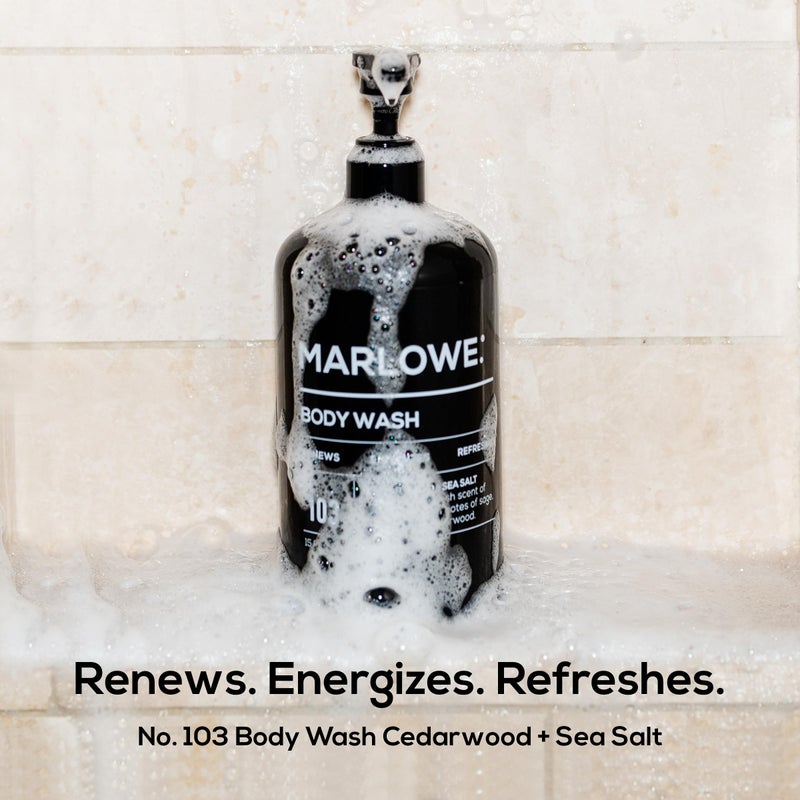 MARLOWE. No. 103 Body Wash 15 oz Pump, Cedarwood + Sea Salt, Energizing & Refreshing Shower Gel, Willow Bark & Green Tea Extracts, Cleanses, Moisturizes, Smooths & Nourishes, Fresh & Zesty Scent - Image 2