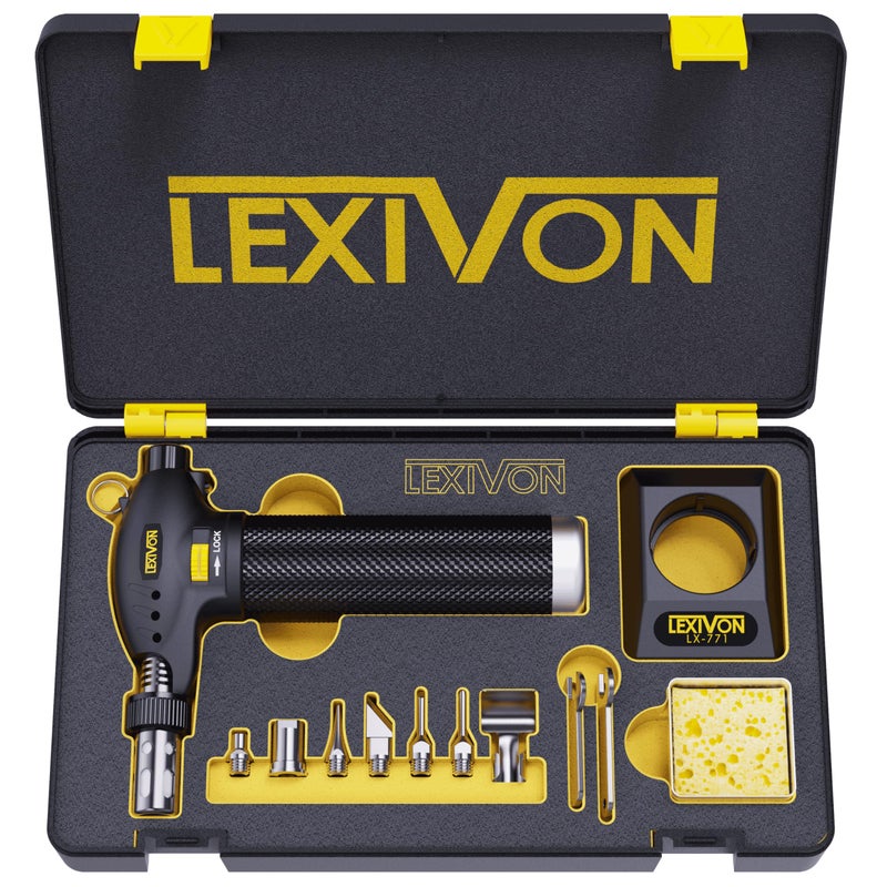 طقم شعلة البيوتان المتعددة الوظائف من LEXIVON | محطة لحام ذاتية الاشتعال فاخرة مع لهب قابل للتعديل | معادل احترافي 125 واط (LX-771)
