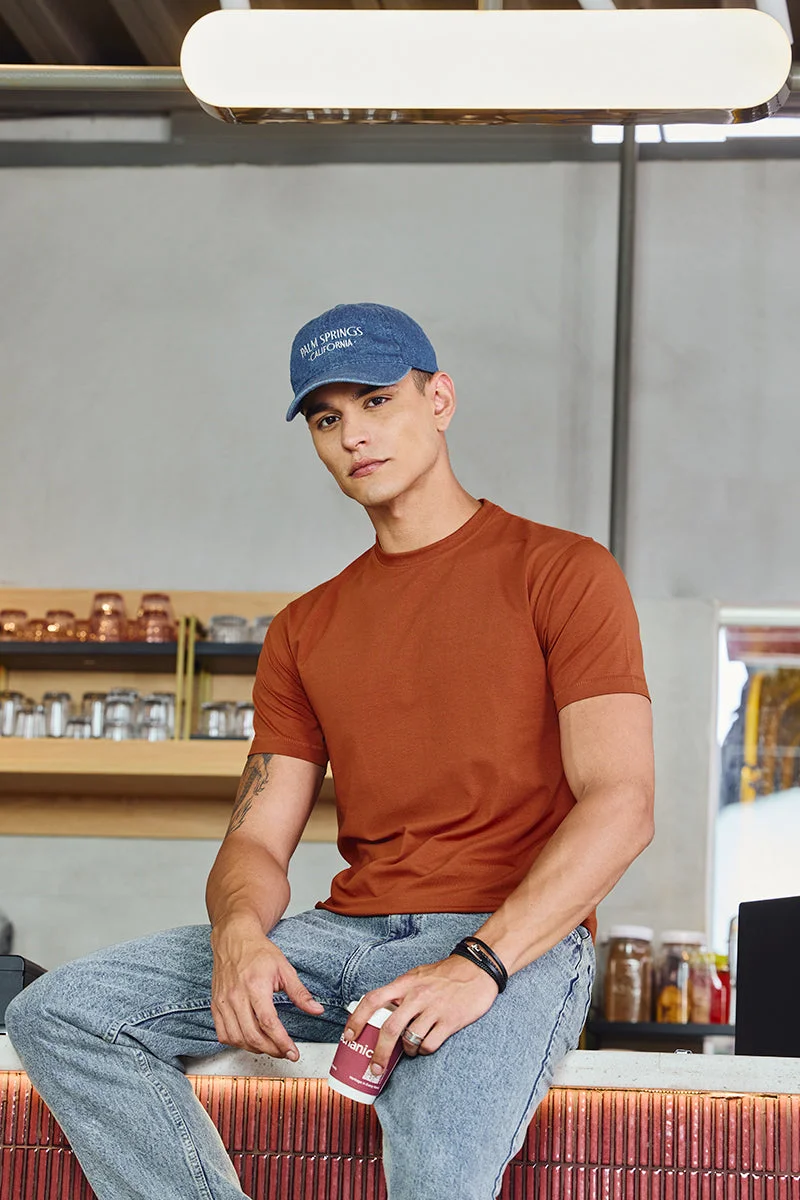 SNITCH Core Lab Rust Solid Slim Fit T-Shirt