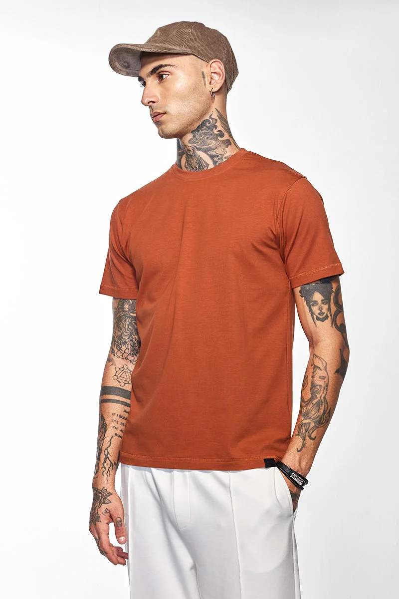SNITCH Core Lab Rust Solid Slim Fit T-Shirt