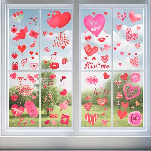 SpinLaLa 218 Pieces Valentine's Day Window Clings for Glass Windows - Assorted Love Heart and Kiss Designs, Removable DIY Vinyl Decals Stickers for Wedding Engagement Romantic Indoor Ornaments Decorations - Image 1