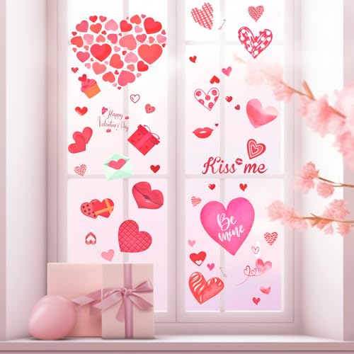 SpinLaLa 218 Pieces Valentine's Day Window Clings for Glass Windows - Assorted Love Heart and Kiss Designs, Removable DIY Vinyl Decals Stickers for Wedding Engagement Romantic Indoor Ornaments Decorations - Image 4