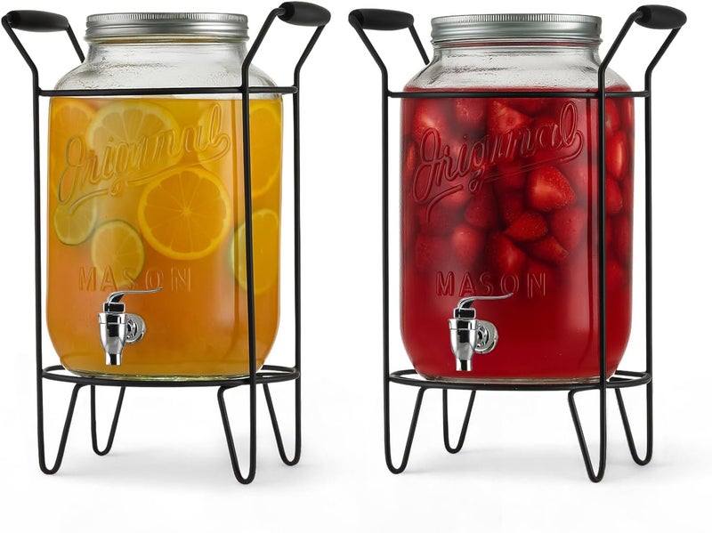 MosJos 2 PACK-2 GALLON Drink Dispensers for Parties, Drink Dispensers for Parties, Original Mason Beverage Dispensers with Stand, Glass Water Jug Dispenser, 100% Leakproof Spigot Perfect For And Daily Use - Image 1