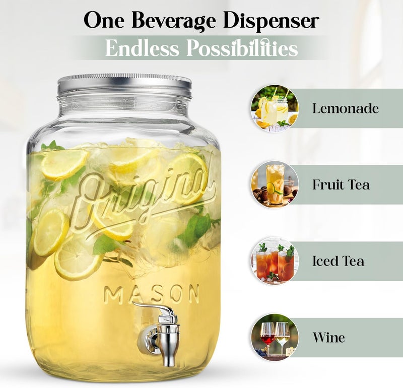 MosJos 2 PACK-2 GALLON Drink Dispensers for Parties, Drink Dispensers for Parties, Original Mason Beverage Dispensers with Stand, Glass Water Jug Dispenser, 100% Leakproof Spigot Perfect For And Daily Use - Image 5
