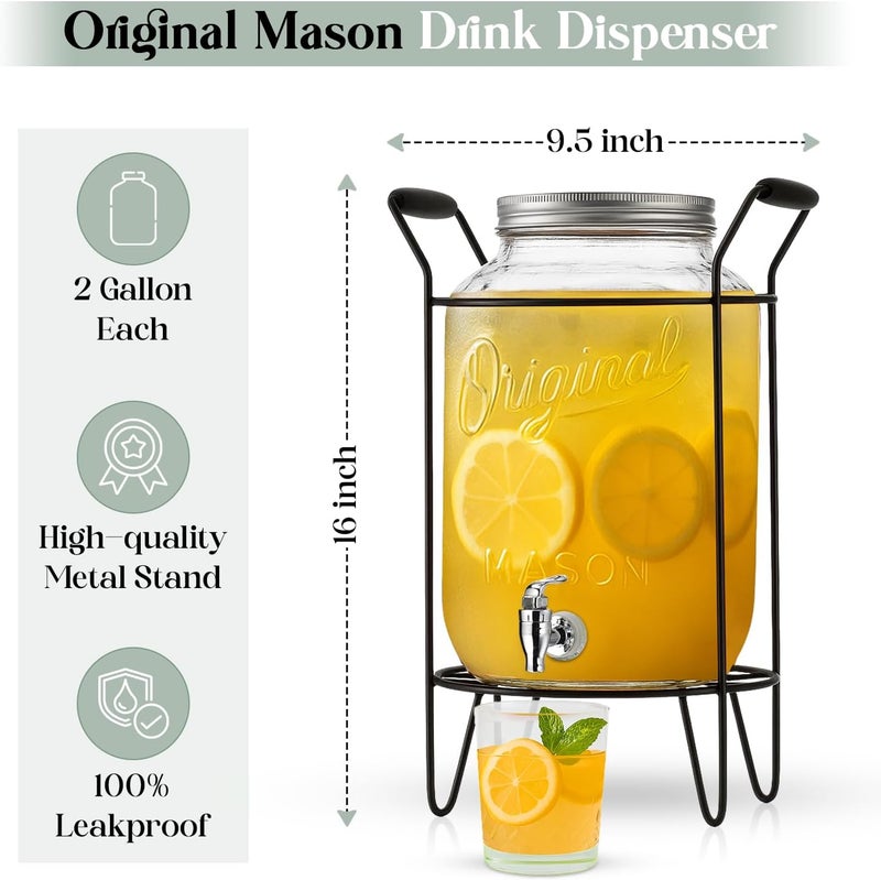 MosJos 2 PACK-2 GALLON Drink Dispensers for Parties, Drink Dispensers for Parties, Original Mason Beverage Dispensers with Stand, Glass Water Jug Dispenser, 100% Leakproof Spigot Perfect For And Daily Use - Image 4