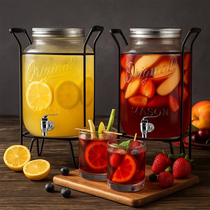 MosJos 2 PACK-2 GALLON Drink Dispensers for Parties, Drink Dispensers for Parties, Original Mason Beverage Dispensers with Stand, Glass Water Jug Dispenser, 100% Leakproof Spigot Perfect For And Daily Use - Image 2