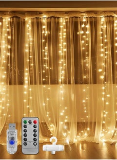 Tersely Diwali Ramadan 300 LED Fairy Curtain Lights with Remote Control 8 Lighting Modes 3x3m USB Plug String Light for Wedding Patio Garden Christmas Wall Decorations Home Garden Bedroom Outdoor Indoor  - Image 1