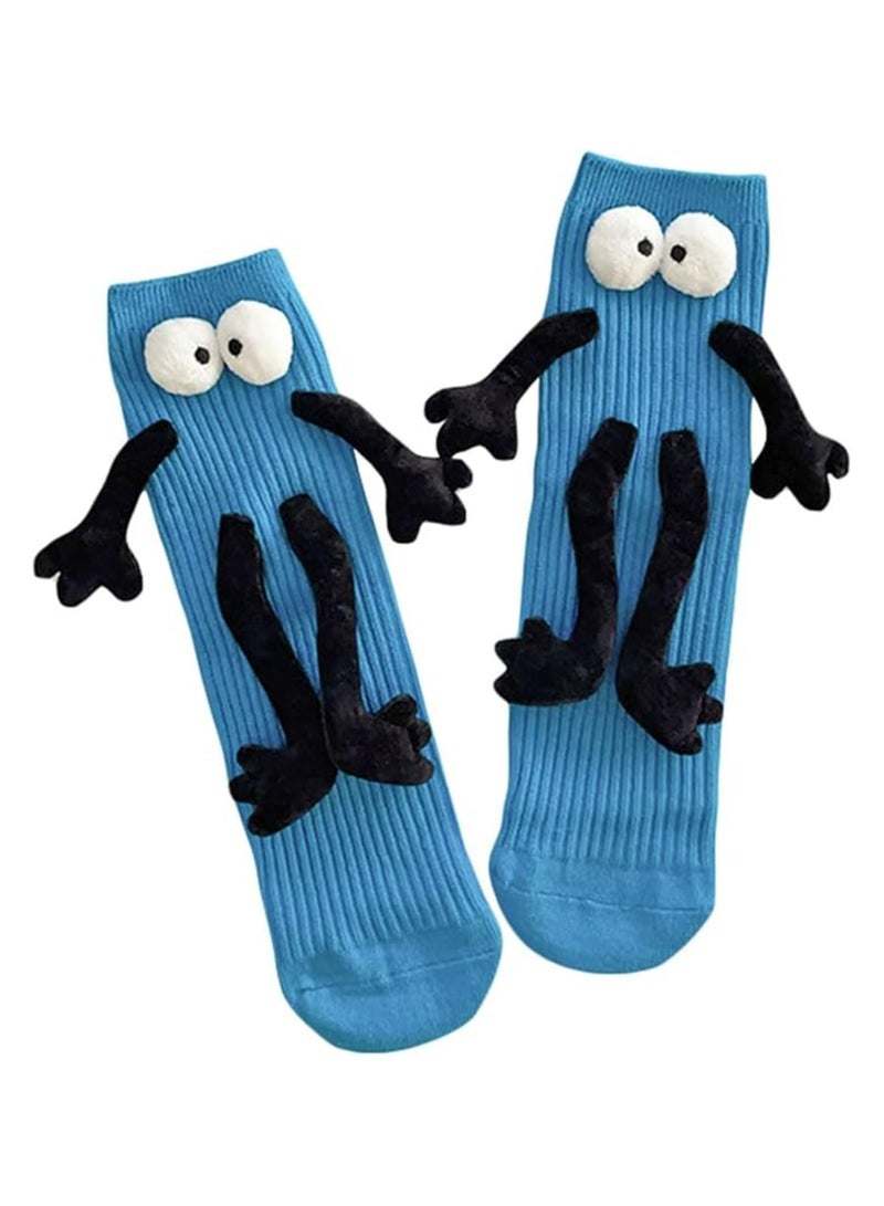 Fuzzy Socks with Grips, Couple Holding Hands Socks, 3D Doll Couple Sock, Unisex Holding Hands Sock, Magnetic Socks, Mid-Tube Socks, Matching Couple Socks
