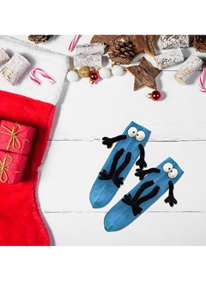 Fuzzy Socks with Grips, Couple Holding Hands Socks, 3D Doll Couple Sock, Unisex Holding Hands Sock, Magnetic Socks, Mid-Tube Socks, Matching Couple Socks