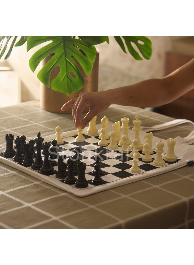 StonKraft - Stonkraft Roll-up Chess Board with Chess Pieces - Dual Purpose Portable Chess Mat & Cotton Tote Bag with Chess Board Print to Play Chess Anywhere | (White) (Without Chess Pieces) - Image 1