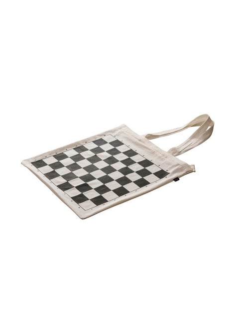 Stonkraft Roll-up Chess Board with Chess Pieces - Dual Purpose Portable Chess Mat & Cotton Tote Bag with Chess Board Print to Play Chess Anywhere | (White) (Without Chess Pieces)