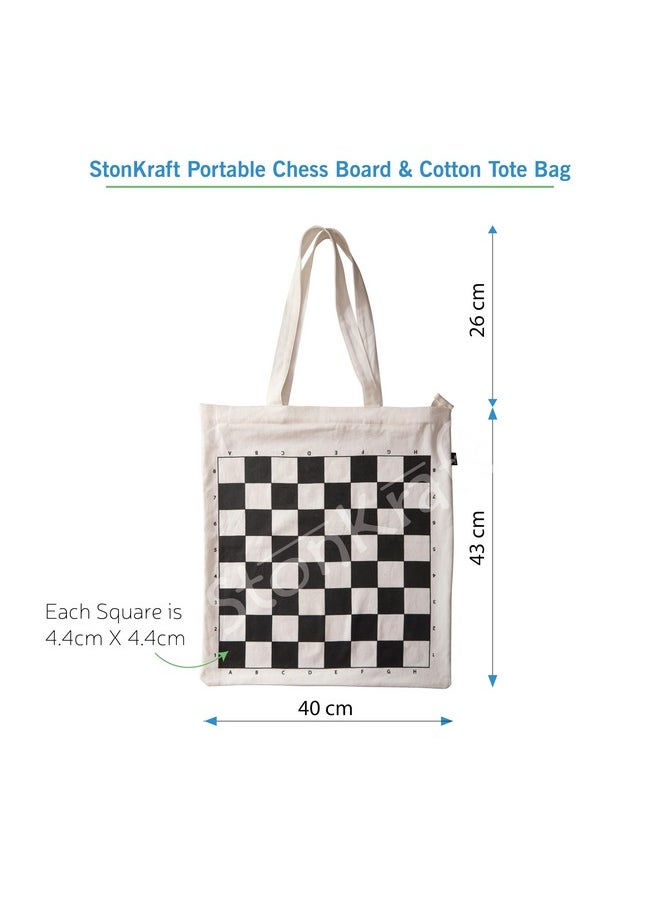 StonKraft - Stonkraft Roll-up Chess Board with Chess Pieces - Dual Purpose Portable Chess Mat & Cotton Tote Bag with Chess Board Print to Play Chess Anywhere | (White) (Without Chess Pieces) - Image 1