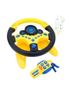 deAO Kids Steering Wheel For Backseat With Car Key Pretend Driving Simulated Driving Steering Wheel Toy With Light And Music Gifts For Kids (Yellow)  - Image 1