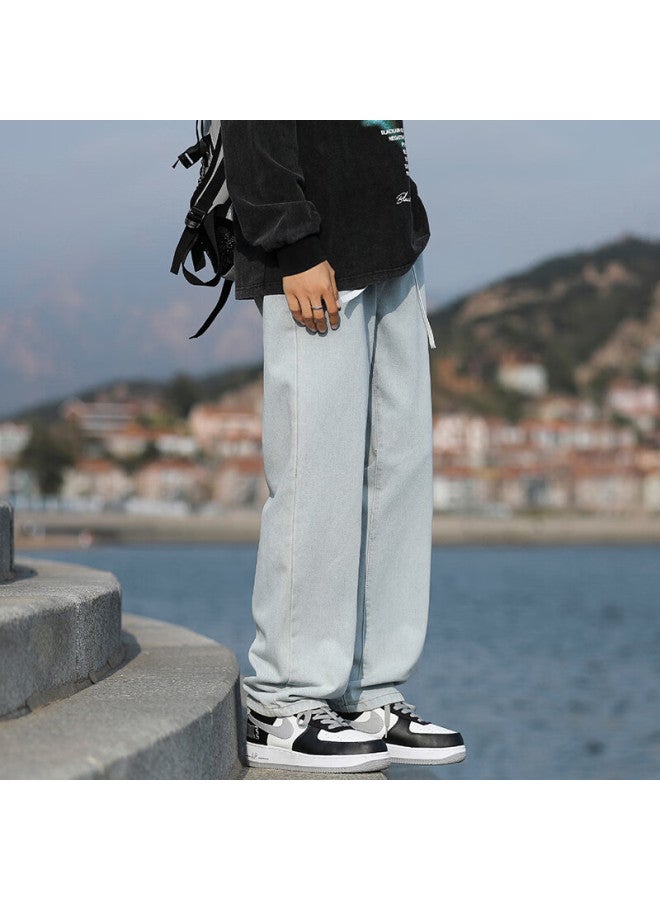 Izexx American Vintage Men's Denim Jeans Spring Trend Loose Wide-leg Casual Straight-leg Pants Xs19 Light Blue L - Image 4