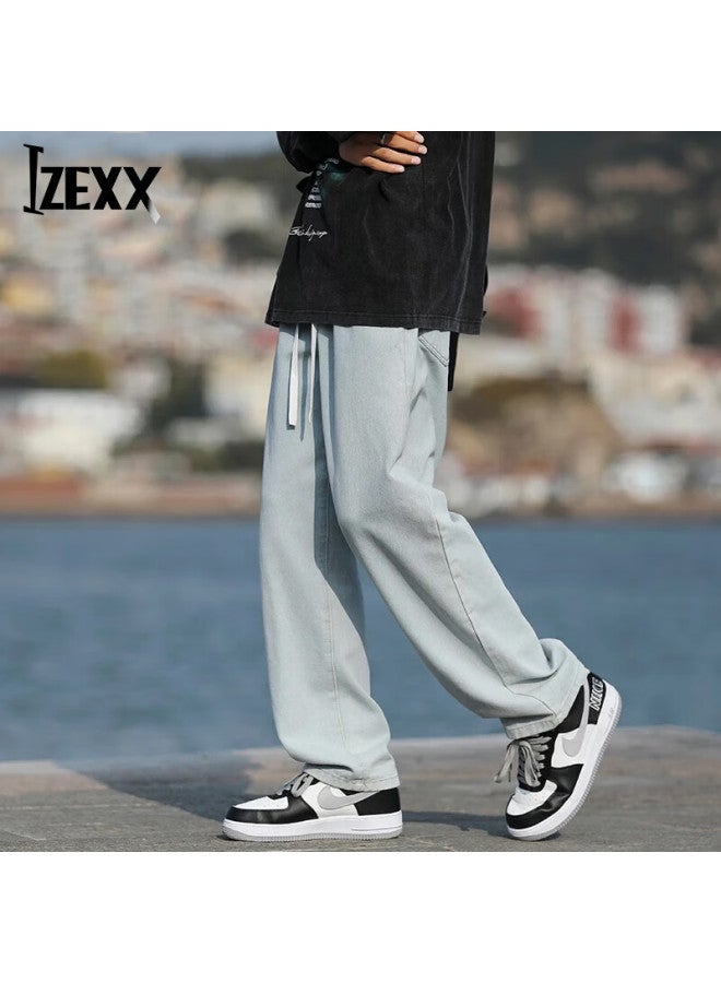 Izexx American Vintage Men's Denim Jeans Spring Trend Loose Wide-leg Casual Straight-leg Pants Xs19 Light Blue L - Image 1