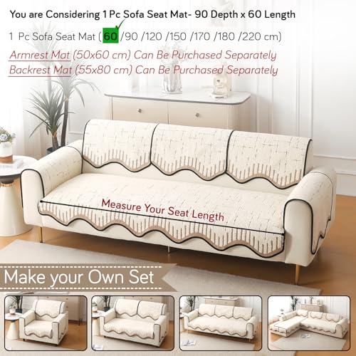 HOKIPO 1 PC Backrest Mat for Sofa Cover | Luxury Supple Soft Wavy Mat with Anti Slip Backing, Cream Brown (AR-6217-CRBR) - Image 4