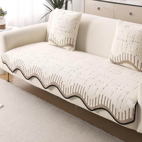 HOKIPO 1 PC Backrest Mat for Sofa Cover | Luxury Supple Soft Wavy Mat with Anti Slip Backing, Cream Brown (AR-6217-CRBR) - Image 1