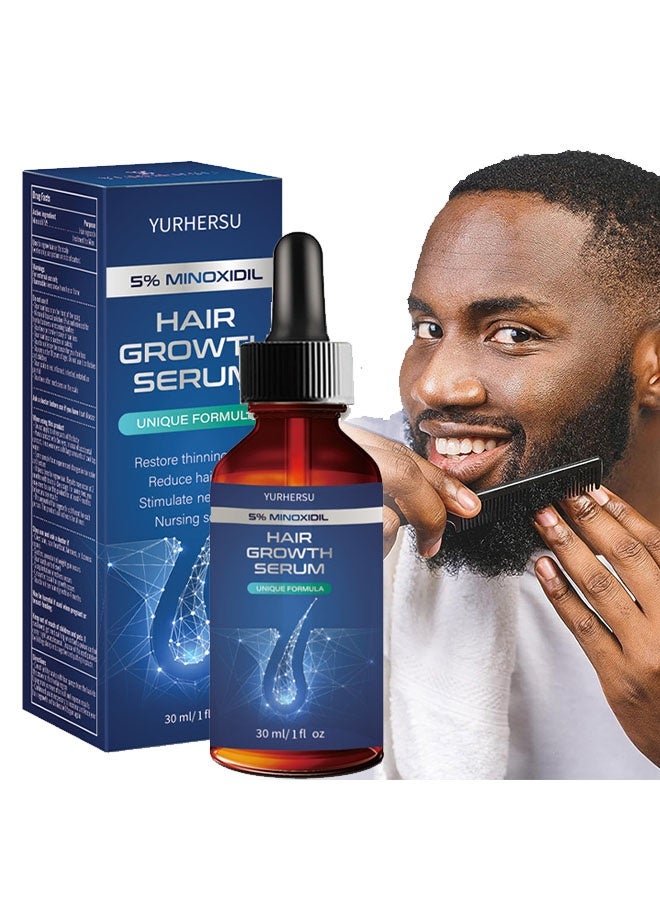 YURHERSU 5% Minoxidil Hair Growth Serum , Restore Thinning Hair Reduce Hair Loss, Stimulate New Hair Nursing Scalp for Women Men Get Stronger Thicker Longer Hair or Beard 30ml - Image 1