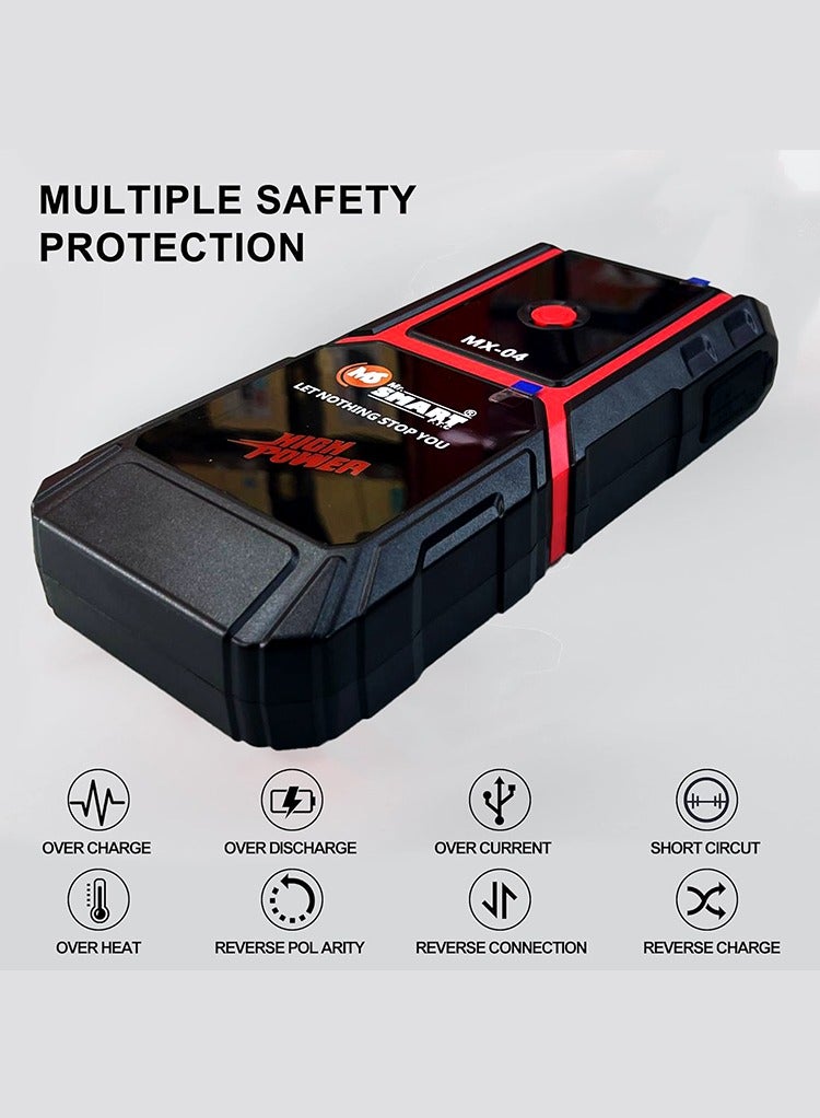 مستر سمارت باور بانك Mr Smart MX-04، متعدد الحماية، 12 فولت، مصباح LED للطوارئ، وضع SOS، مع كابلات توصيل وحافظة - Image 3