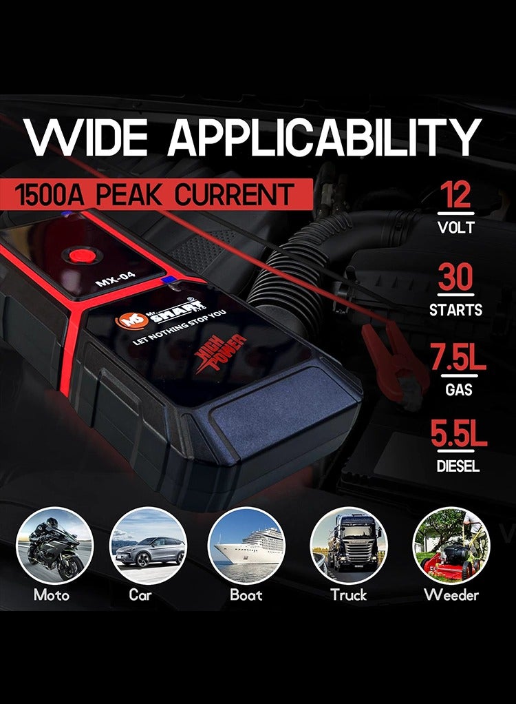 مستر سمارت باور بانك Mr Smart MX-04، متعدد الحماية، 12 فولت، مصباح LED للطوارئ، وضع SOS، مع كابلات توصيل وحافظة - Image 4