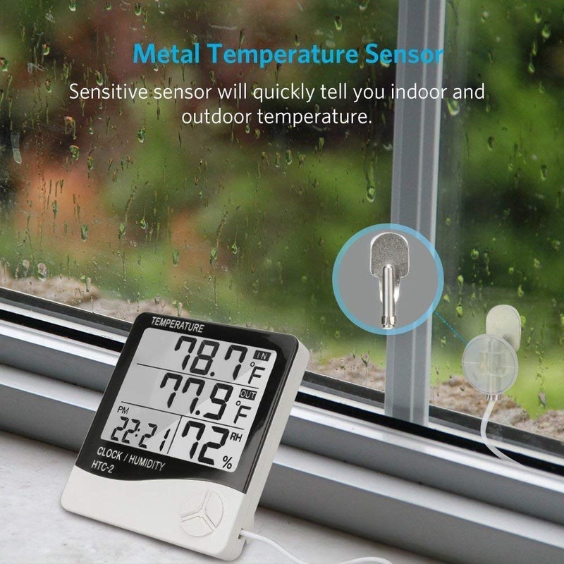 LABART HTC-2 مع شهادة مقياس الرطوبة الرقمي ومقياس الحرارة مع ساعة وعرض LCD مع شهادة - Image 2