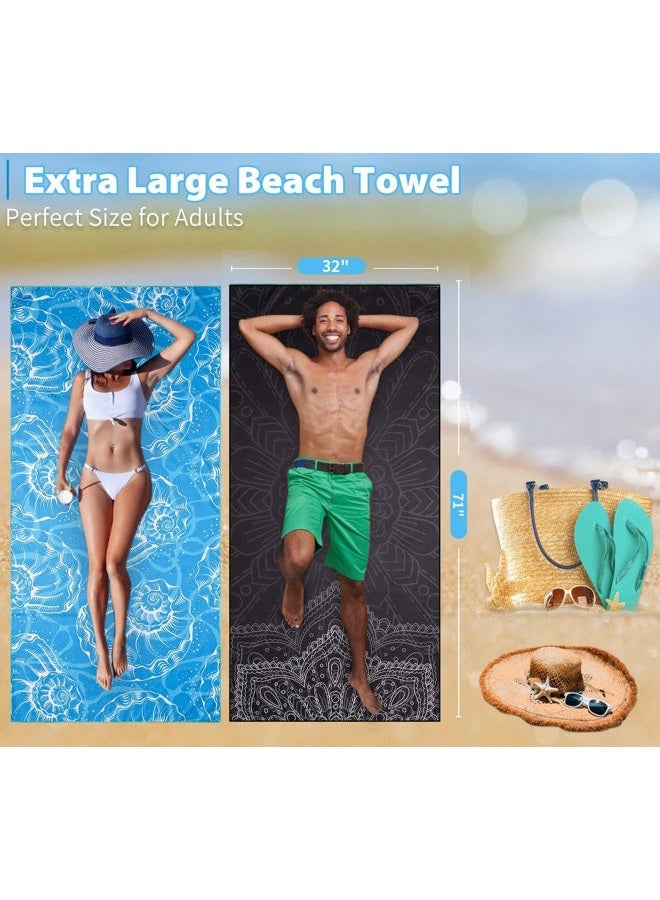 Gomust 2 Pack Beach Towel Oversized Microfiber Lightweight Sand Free Thin for Adult Quick Dry 71"x32" Travel Big Extra Large Accessories Vacation Camp Essential Multipack Black Mandala Blue Shell - Image 3