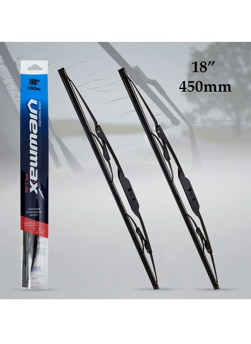 Viewmax VIEW MAX Windshield Car Wiper Blades, Powerful Performance Conventional Wiper Blades 18" 450mm 2 Pcs  - Image 1
