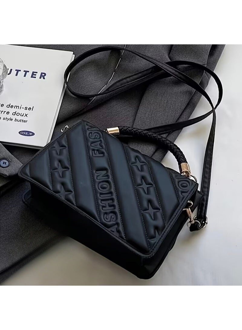 A spacious women's crossbody bag, this black handbag features a flap and a vintage-inspired design, making it suitable for both casual and formal occasions. It's a durable shoulder bag that can also be used as a display accessory. - Image 3