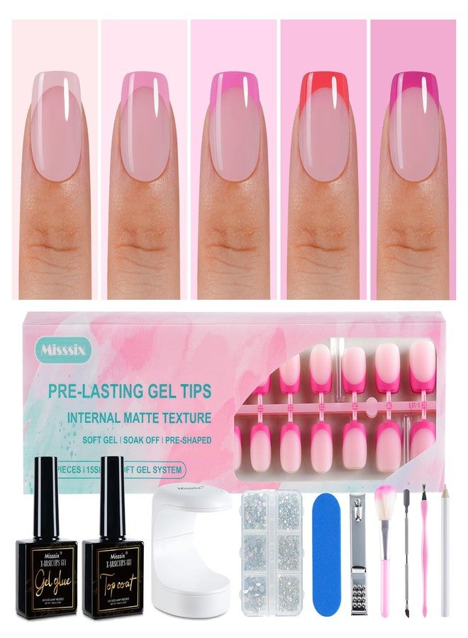Misssix French Tip Press On Nails, 150Pcs French Gel Nail Tips, Pink Short Square Soft Gel Fake Nails, X-BASIC Tips Starter Kit for Nail Art DIY 15 Sizes - Image 1