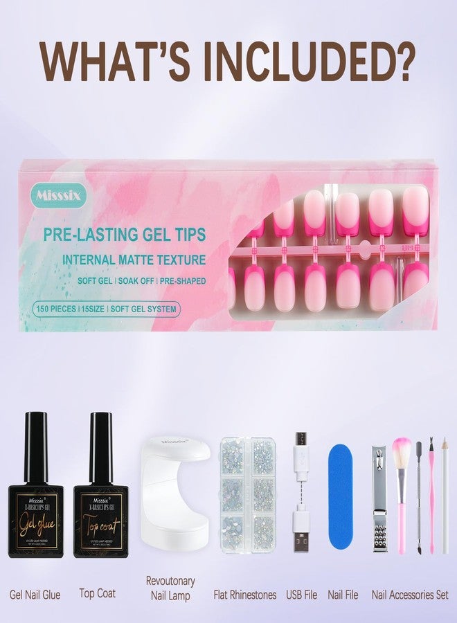 Misssix French Tip Press On Nails, 150Pcs French Gel Nail Tips, Pink Short Square Soft Gel Fake Nails, X-BASIC Tips Starter Kit for Nail Art DIY 15 Sizes - Image 4