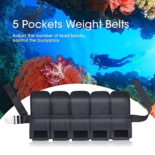 Pluzluce Scuba Weight Belt with 5 Pockets, Quick-Release Buckle Diving Pocket Weight Belt Adjustable Snorkeling Webbing Weight Pouch Belt fit for Waist 32" to 52" Black (Not Including Weights) - Image 4