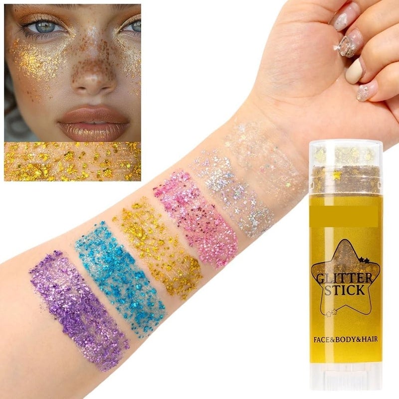 2pcs High Gloss Sparkling Sequins Glitter Gel Stick - Pearl White Pink Eyeshadow for Face & Body Makeup(06 Mermaid) - Image 2