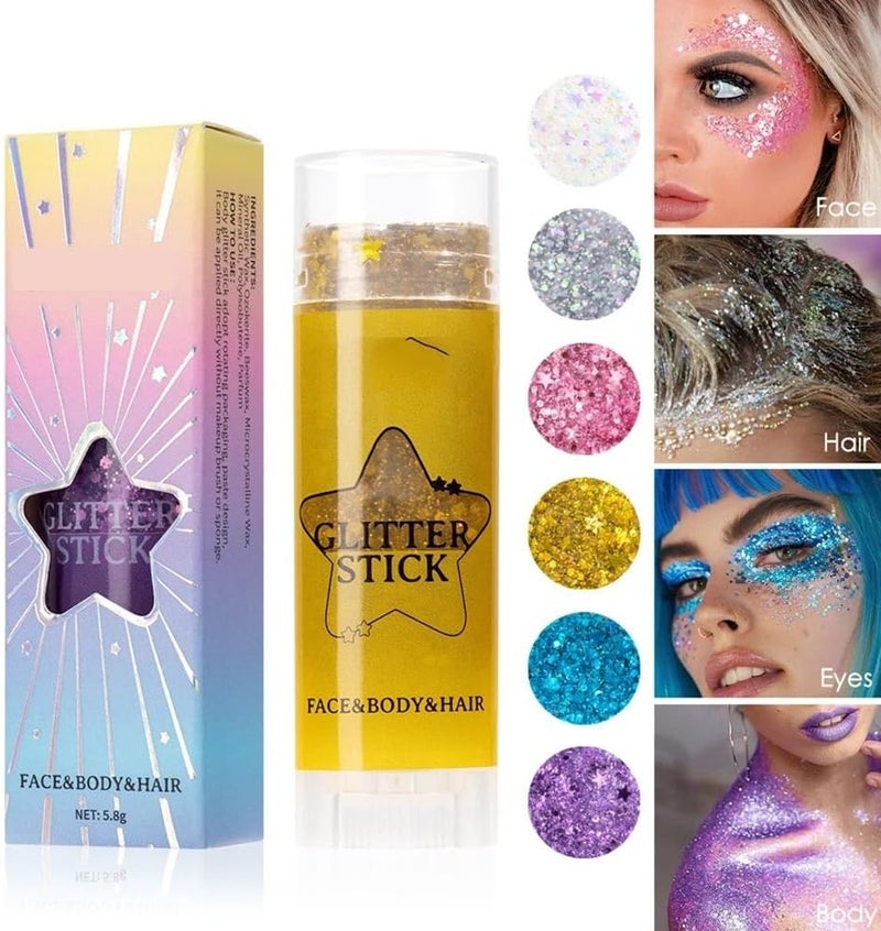 2pcs High Gloss Sparkling Sequins Glitter Gel Stick - Pearl White Pink Eyeshadow for Face & Body Makeup(06 Mermaid) - Image 4