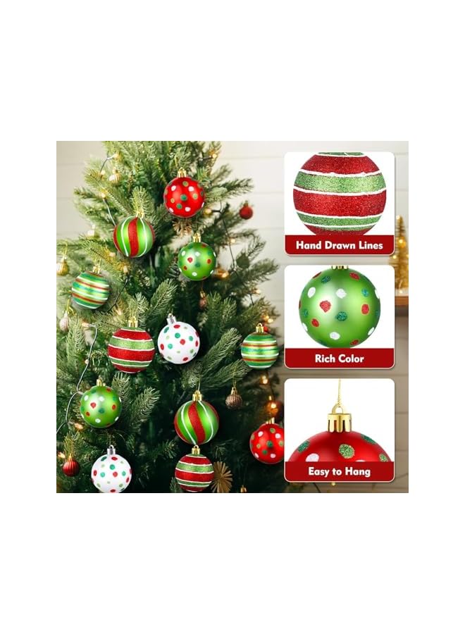 The Bros زينة كرات شجرة عيد الميلاد، 24 قطعة كرات عيد الميلاد المعلقة، كرات شجرة عيد الميلاد البلاستيكية اللامعة باللونين الأحمر والأخضر، مجموعة كرات زينة شجرة عيد الميلاد لتزيين حفلات العطلات - Image 3