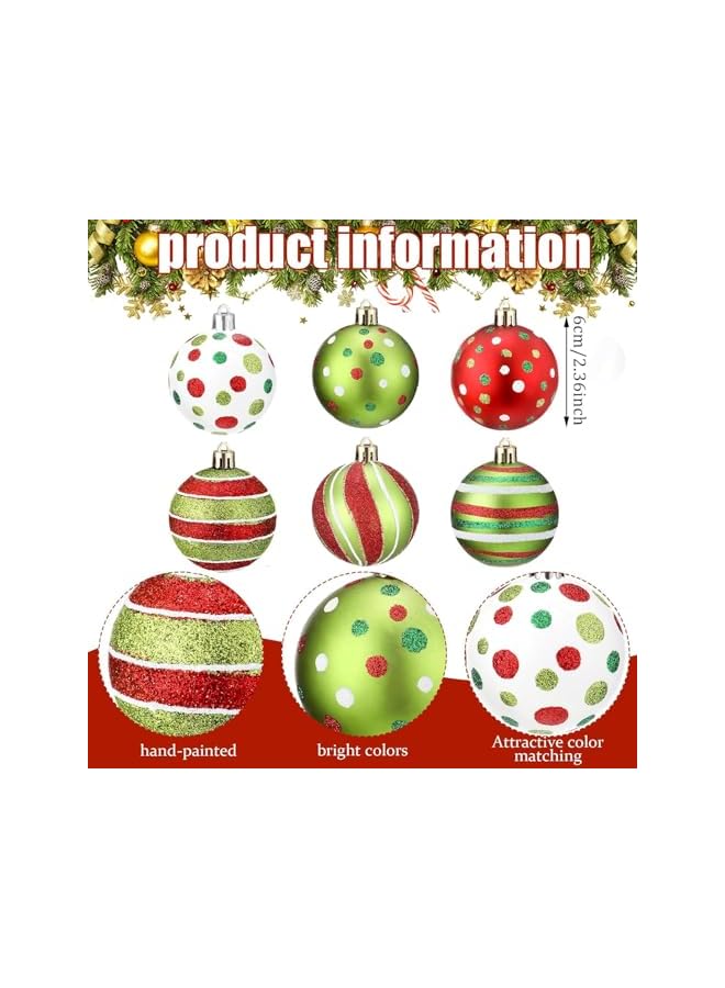 The Bros زينة كرات شجرة عيد الميلاد، 24 قطعة كرات عيد الميلاد المعلقة، كرات شجرة عيد الميلاد البلاستيكية اللامعة باللونين الأحمر والأخضر، مجموعة كرات زينة شجرة عيد الميلاد لتزيين حفلات العطلات - Image 2