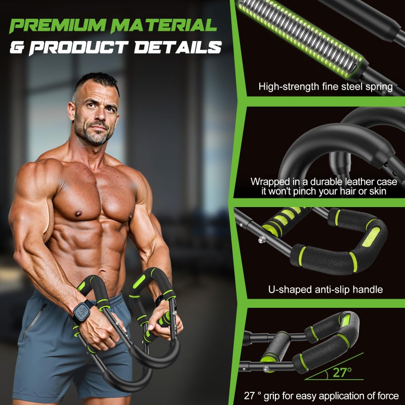 Vanlgs Twister Arm Trainer for Men, Chest Workout Equipment 5-Level Adjustable (40-130lb) with Ergonomic 27Â° Targets Biceps/Clip/Thigh, Portable Exerciser for Home Gym Travel Fitness, Green - Image 4
