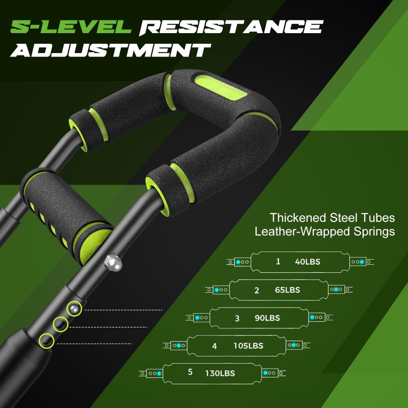 Vanlgs Twister Arm Trainer for Men, Chest Workout Equipment 5-Level Adjustable (40-130lb) with Ergonomic 27Â° Targets Biceps/Clip/Thigh, Portable Exerciser for Home Gym Travel Fitness, Green - Image 3